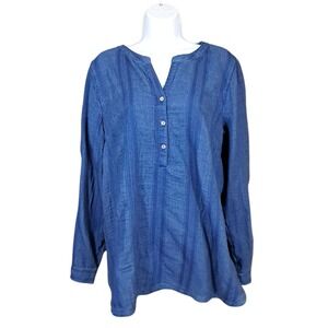 Pure J Jill Indigo Top Women Large Blue Popover Gauze Long Sleeve V Neck Capsule